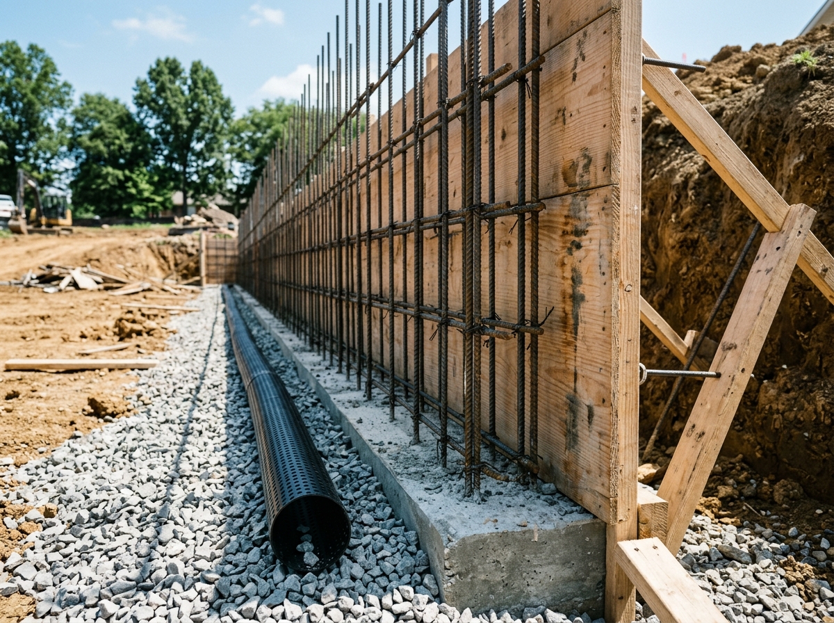 CAG Enterprises Close-up of a reinforced concrete retaining wall with proper drainage