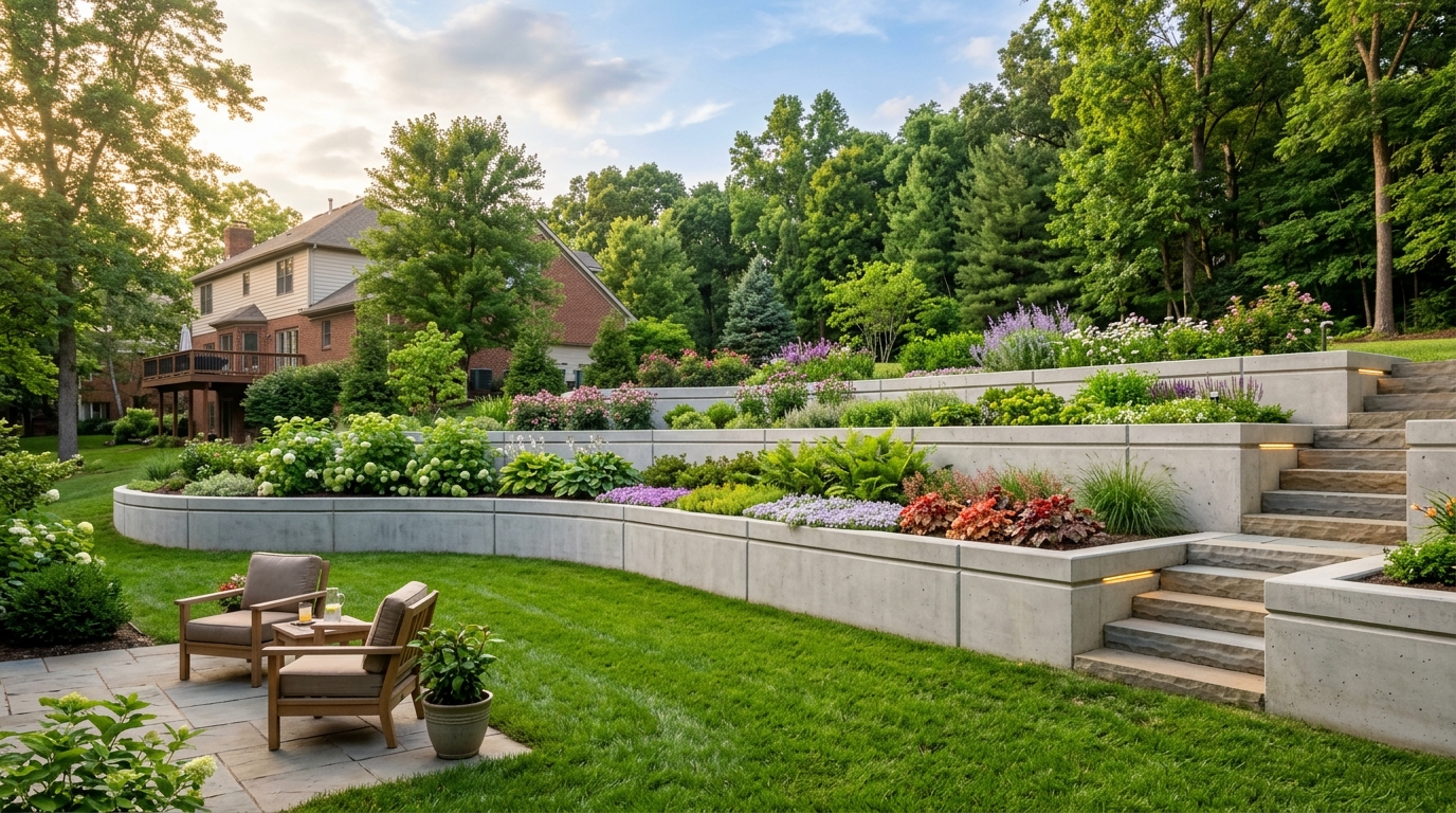 CAG Enterprises Finished concrete retaining wall project by CAG Enterprises
