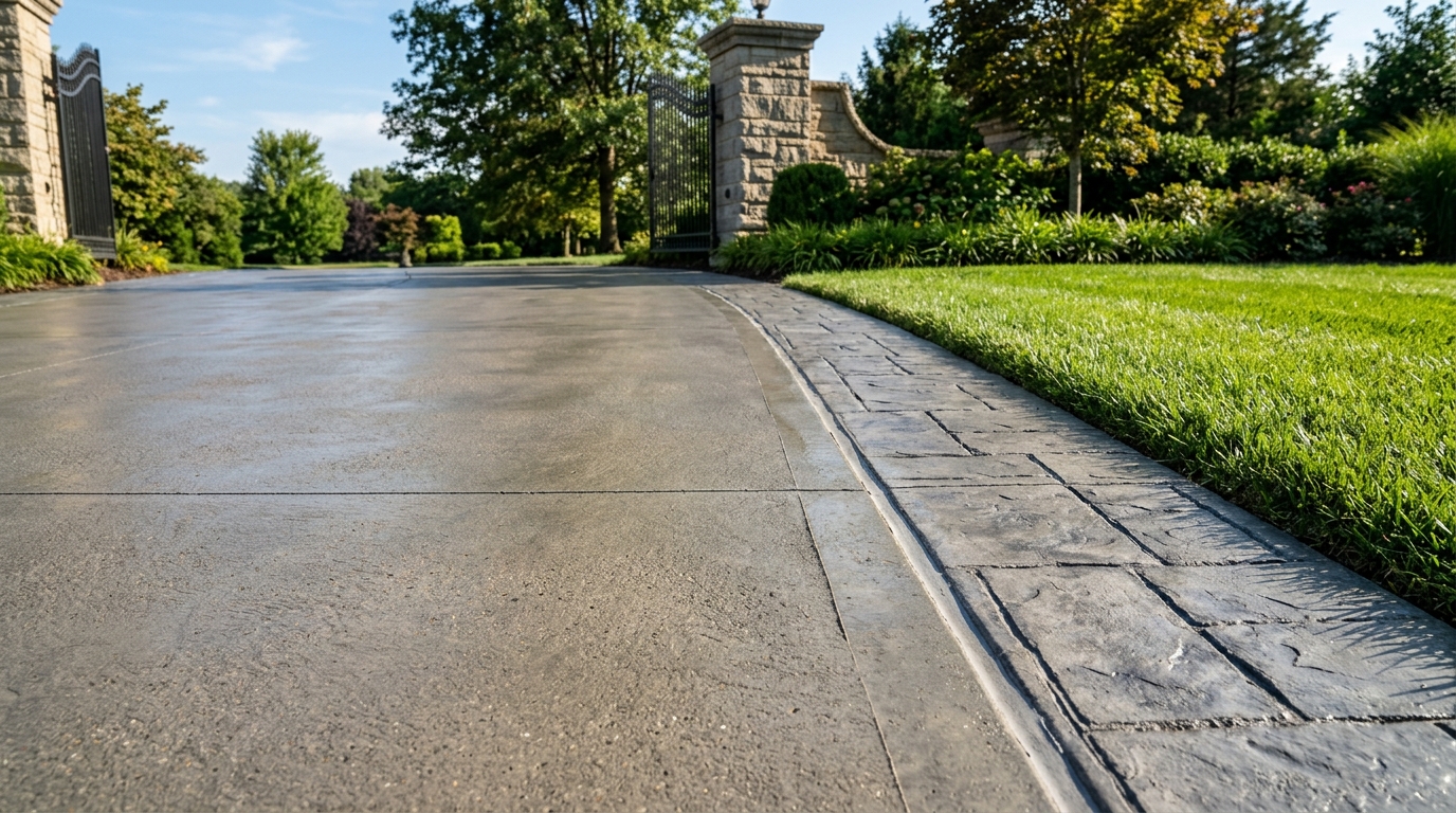 Concrete driveway detail showing professional finish on a Versailles, Kentucky estate property
