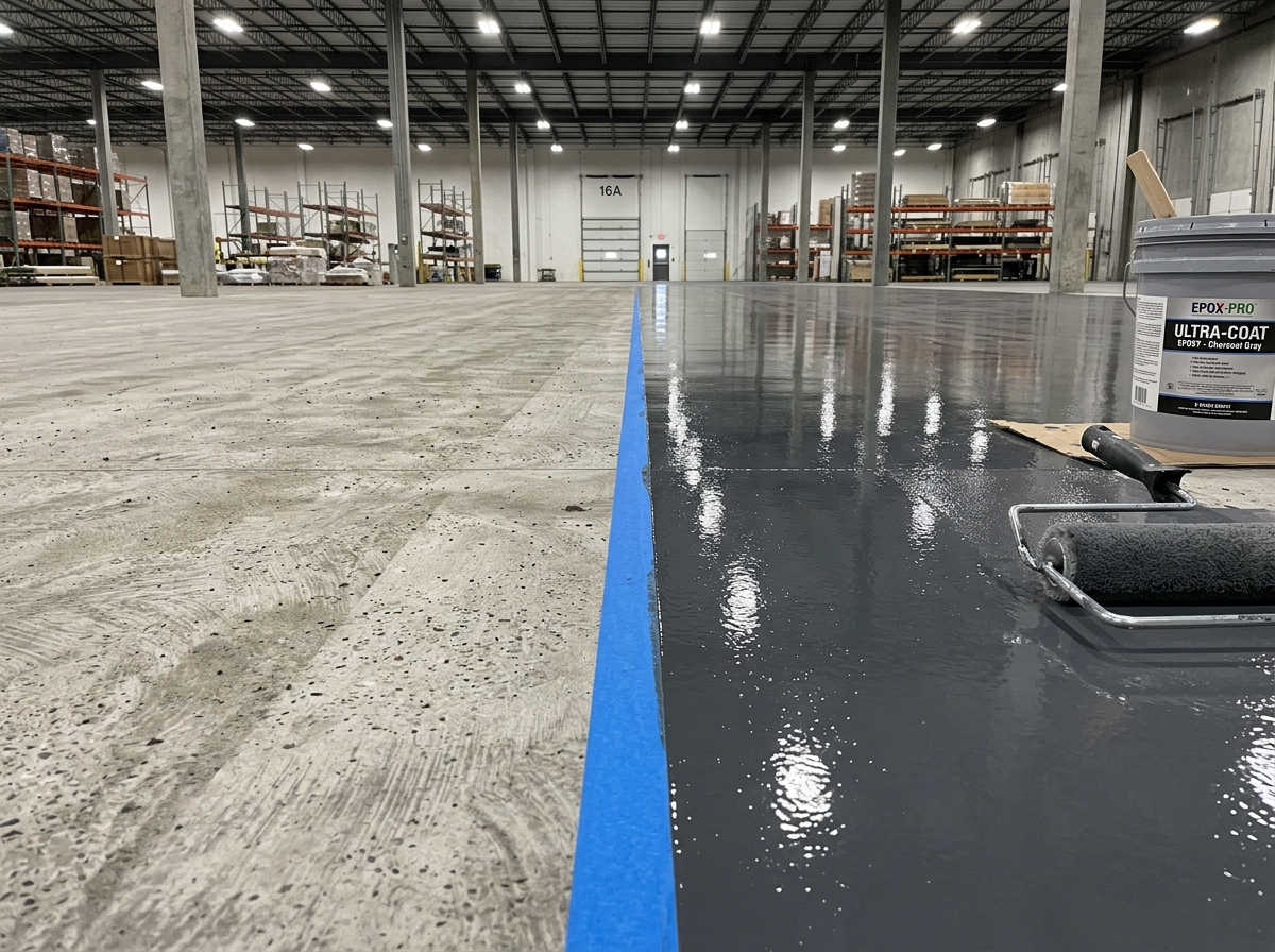 Commercial epoxy floor coating application in Jessamine County by CAG Enterprises