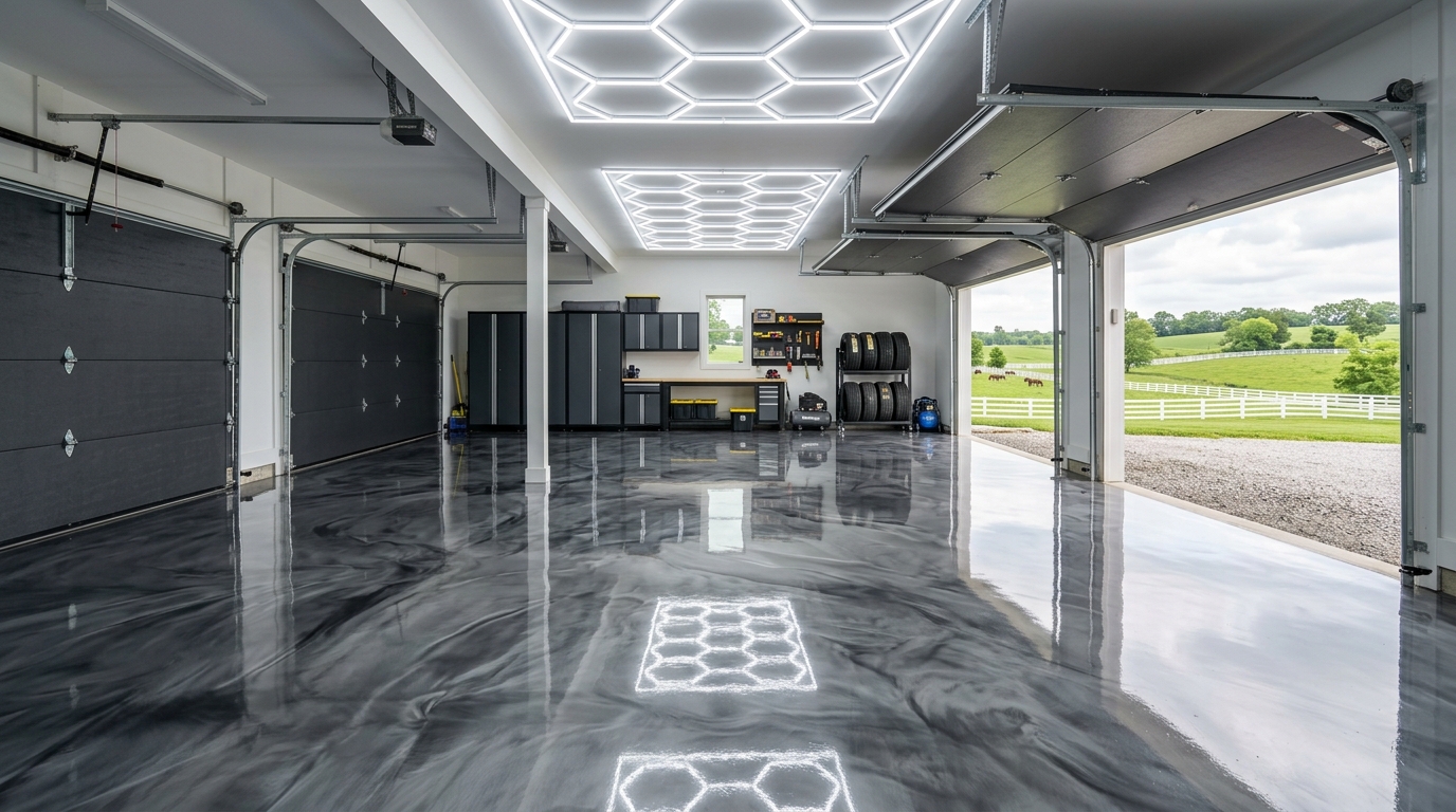 Metallic epoxy floor coating installed by CAG Enterprises in a Versailles, Kentucky garage