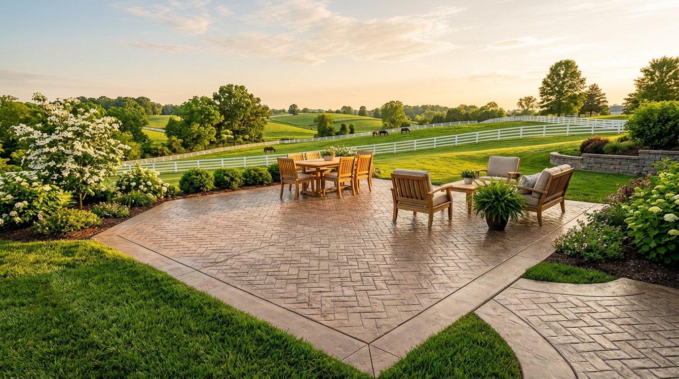 Beautifully finished stamped concrete patio in Central Kentucky