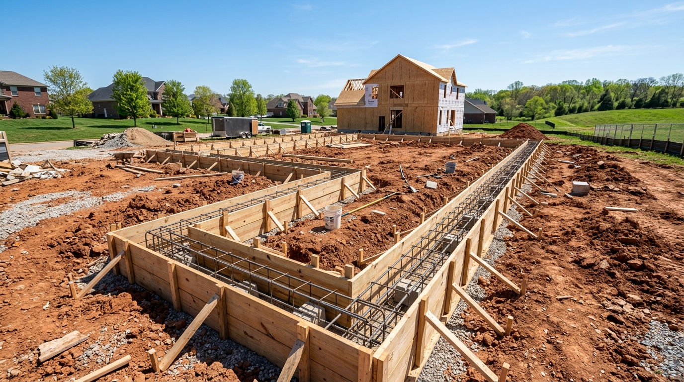 Concrete footer construction by CAG Enterprises in Central Kentucky