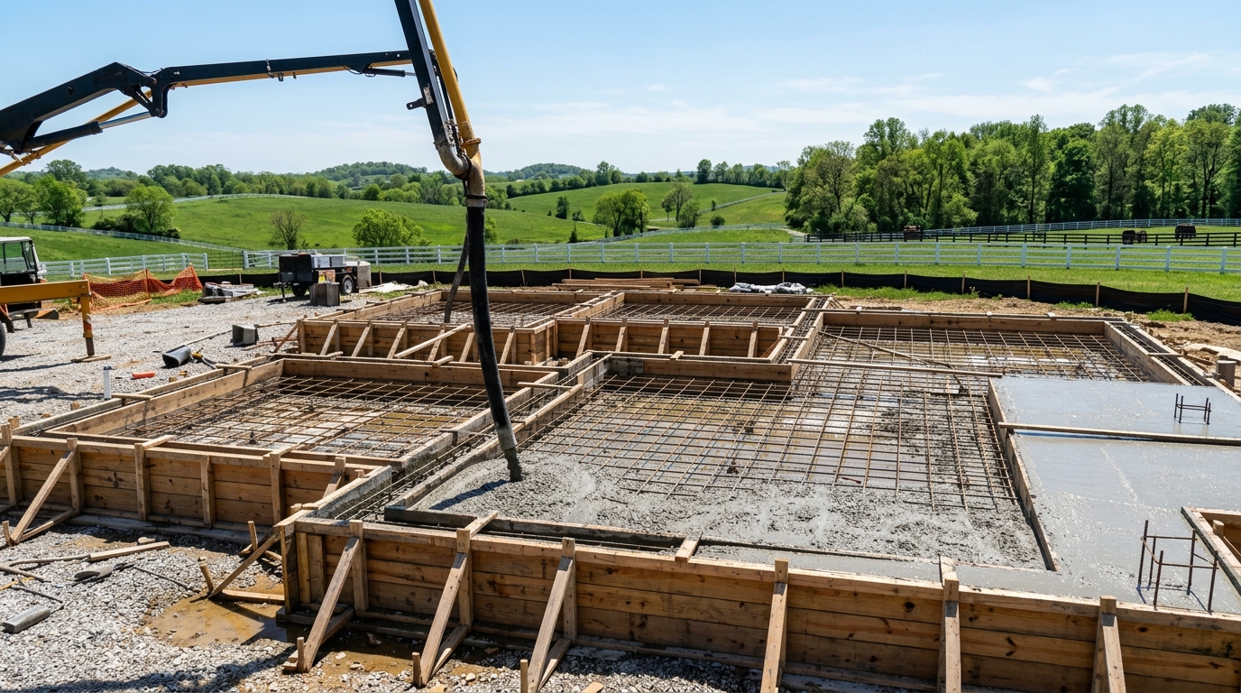 Concrete foundation pour in progress on a Central Kentucky construction site