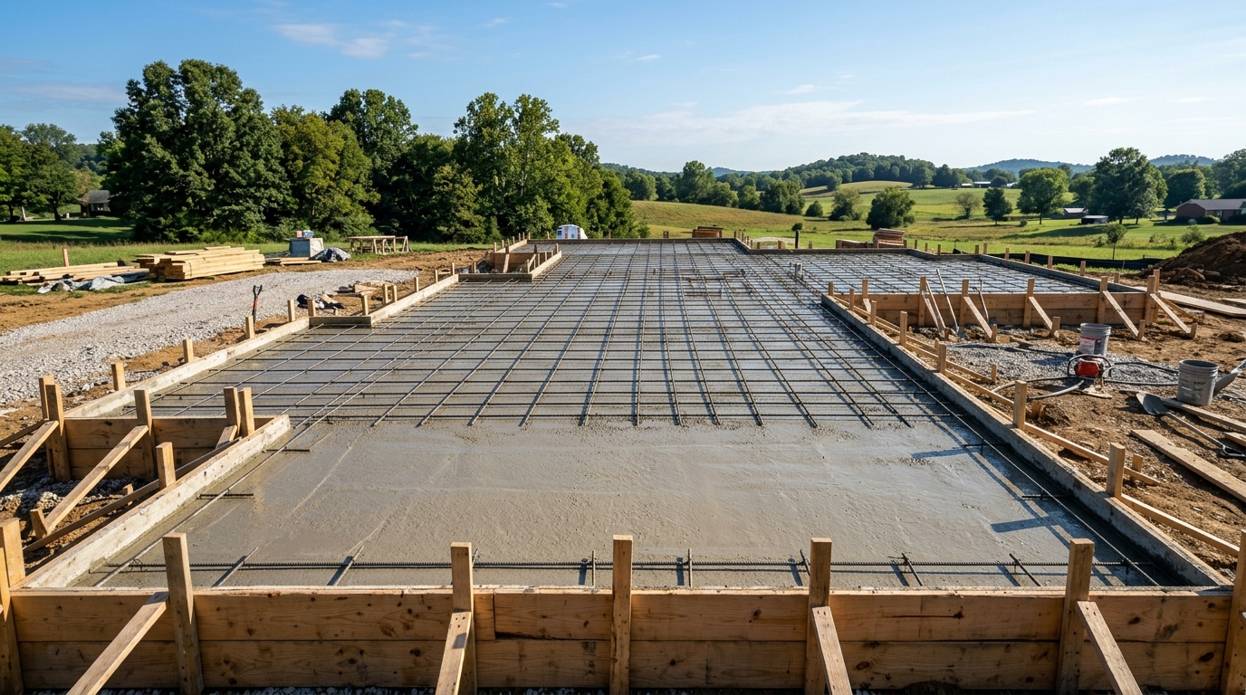 Poured concrete foundation walls on a Richmond, KY building site