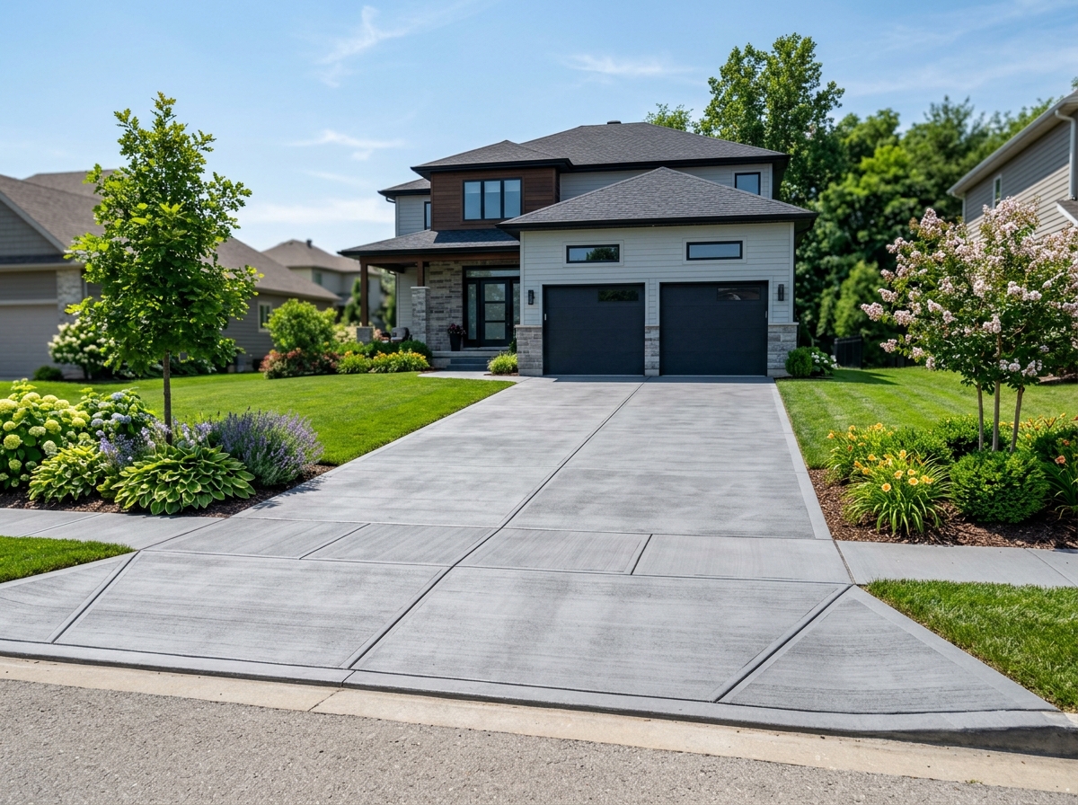 Modern suburban concrete driveway