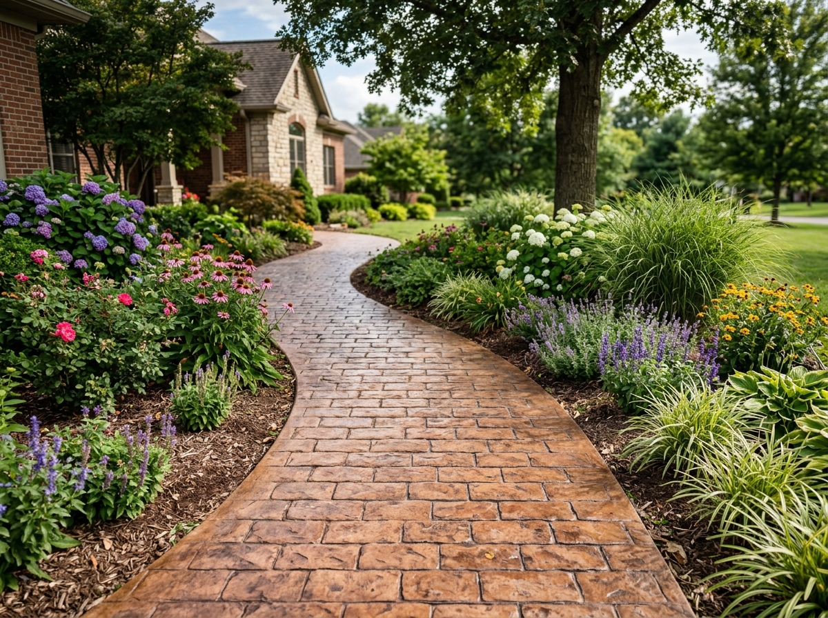 Cobblestone stamped concrete walkway