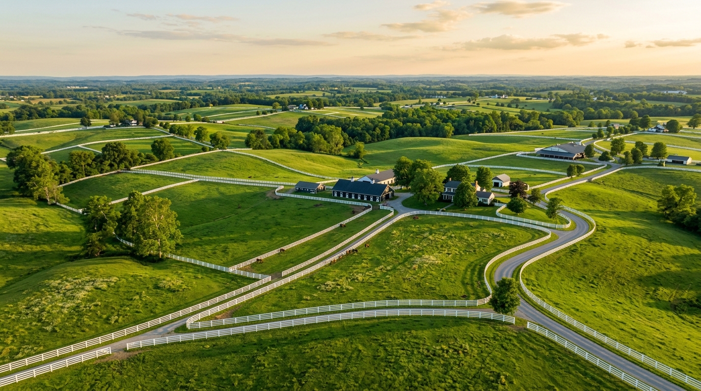 Central Kentucky landscape with rolling hills and horse farms