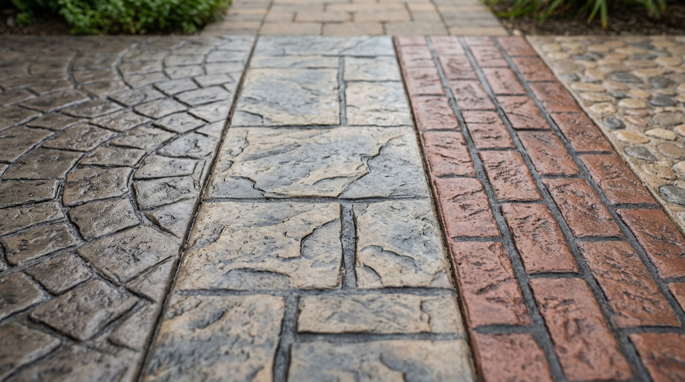 Stamped concrete pattern samples for Versailles, Kentucky properties