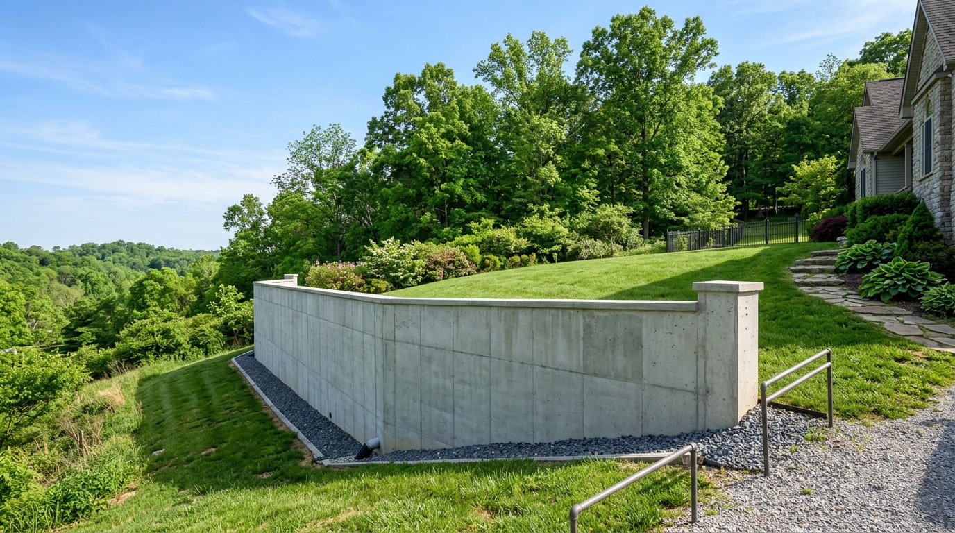 Concrete retaining wall built by CAG Enterprises in Nicholasville, Kentucky